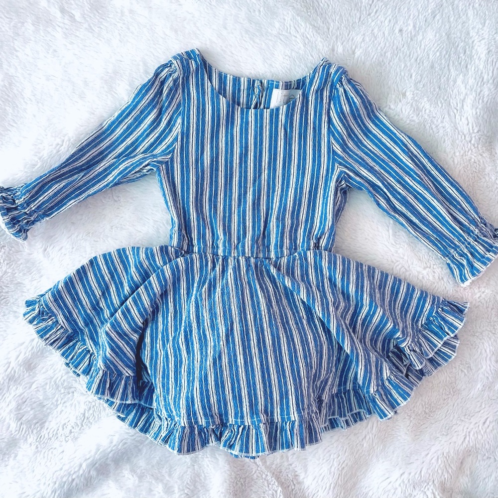 LITTLE MINIS | 2T | RUFFLE BLUE & WHITE STRIPED DRESS